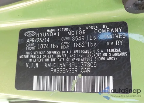 2014 Hyundai Accent Gs from USA, damaged, VIN KMHCT5AE3EU177309